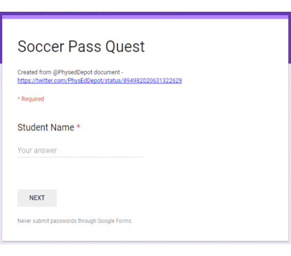 Soccer Quest Google Form